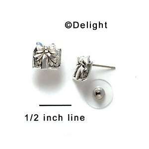  F1148 tlf   Small Silver Present   Post Earrings (1 Pair 