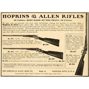  1907 Ad Hopkins Allen Rifles 22 Caliber Norwich Hunting 