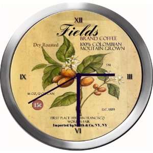  FIELDS 14 Inch Coffee Metal Clock Quartz Movement Kitchen 