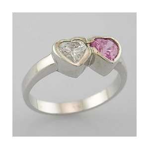 Cubic Zirconia Pink and White Double Heart Ring size 8