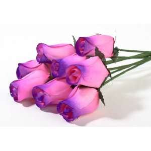  Realistic Bouquet of 8 Wire Stem Pink with Purple Tips 