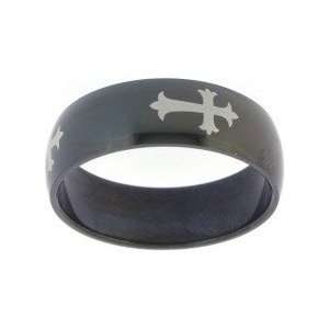  Black bevelled Ring with White Orthodox Cross Everything 