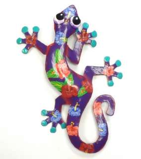 Tropical Hibiscus Gecko Haitian Metal Wall Decor Purple  