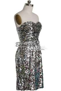 Fashion Sequins Strapless Evening GownBall Prom Cocktail Womens 