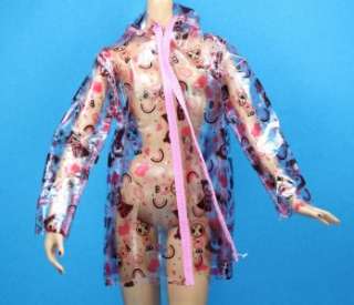 Black Pink Anime Print Rain Coat Boots Barbie Liv Doll  