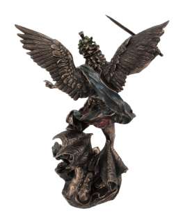10 1/2 Inch Bronzed St. Michael Battling Lucifer Archangel Statue 