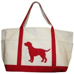 Thro 3784 Dog Silhouette Applique Large Canvas Beach Tote, 13 by 20 by 