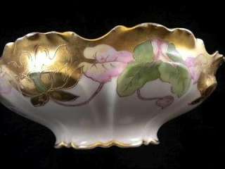 Old BAWO & DOTTER LIMOGES Art Nouveau FLOWERS Hand Painted GOLD BOWL 