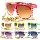 Celebrity Pop Star Fat GOLD/SILVER CHAIN Sunglasses Flat Top Oversized 
