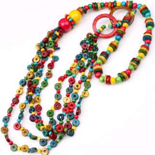 Handmade Mixed Coconut Shell Round Beads Necklace 31L  