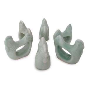   ceramic napkin rings, Green Clucking Hens (set of 6)