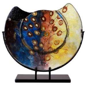   Reed Series Blue, Red, Gold Leaf 16 Inch Round Vase with Metal Stand