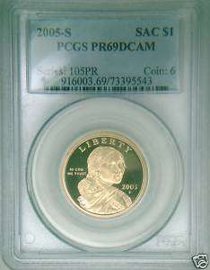 2005 S PCGS PR69DCAM proof Sacagawea gold dollar  