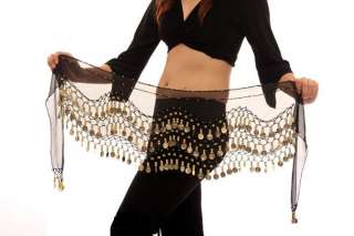 NEW BELLY DANCE GOLD COIN HIP SCARF WRAP SKIRT ROSE RED  