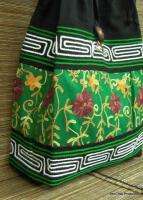   Hobo Floral Embroidered Tribal Bag Purse Tote Thai Cotton Green J6 BTP