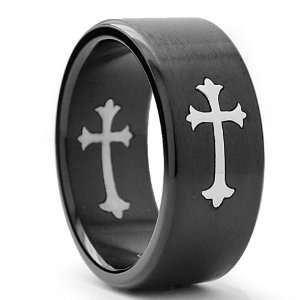  9MM Black Cross Cut Out Stainless Steel Ring Size 8 