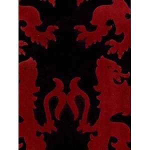   Flocked Velvet Wallpaper   Red Lions on Black