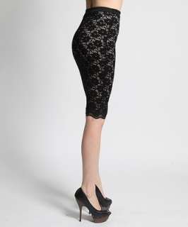 MOGAN Floral Crochet LACE Overlay Stretch PENCIL SKIRT Mid Knee Length 