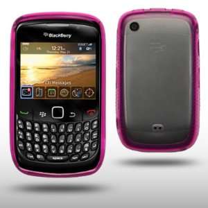 BLACKBERRY CURVE 8520 HOT PINK CRYSTAL SHIELD BACK COVER WITH GEL EDGE 