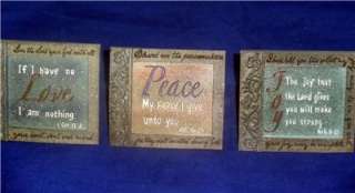Set of 3 Inspirational Signs Peace Love & Joy FREE Ship  