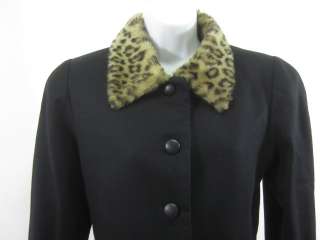BERGDORF GOODMAN Black Faux Fur Wool Coat Jacket Sz 6  