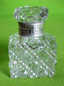 Antique 1885 English Sterling Silver Cut Glass Ink Well  