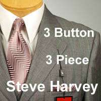 46L Suit STEVE HARVEY Dark Gray Striped Mens 3 Piece Suits 46 Long 