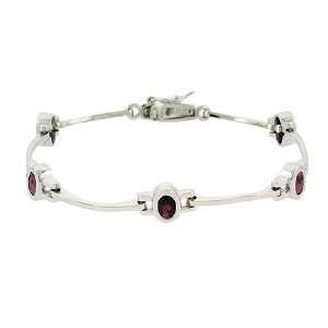   Silver .925 Genuine Garnet Stone Oval Link Tennis Bracelet Jewelry