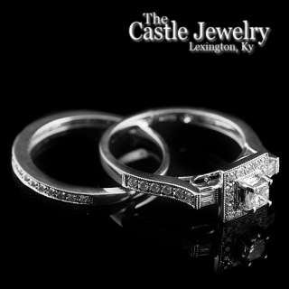   Cut Diamond Halo Engagement Ring Set Pave Diamond Wedding Band  