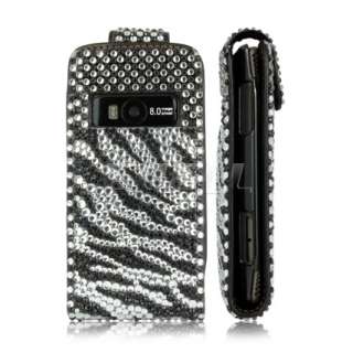 BLACK STRIPES LEATHER BLING FLIP CASE COVER FOR NOKIA X7 X7 00  