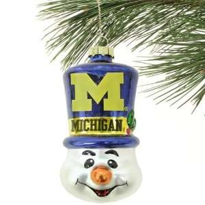  Michigan Wolverines Top Hat Snowman Blown Glass Ornament 