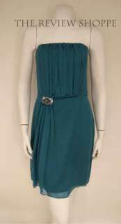Maria Bianca Nero Strapless Silk Dress w/ Waist Brooch Deep Turquoise 