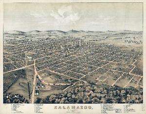 1874 KALAMAZOO panoramic MICHIGAN map old county MI 23  
