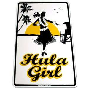  Seaweed Surf Co Hula Girl Aluminum Sign 18x12 in White 