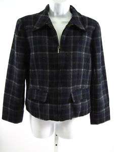 HARRIS/WALLACE Blk Gray Plaid Zip Up Jacket Coat Sz S  