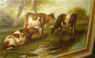 Antique Listed British William Gray Cattle,Cows Landscape Oil Painting 