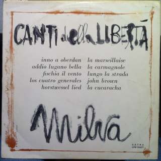 MILVA canti della liberta LP VG+ LPB 35027 Vinyl 1965 Cetra Italy Mono 