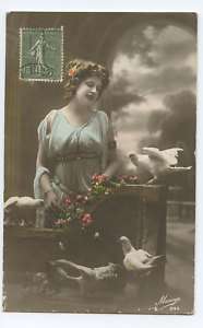 Lady Bird Charmer DOVE White old 1910s PHOTO postcard  