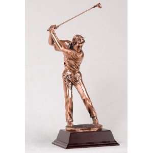 18 inch Large Copper Male Golfer With Putter Teeing Off Display Statue