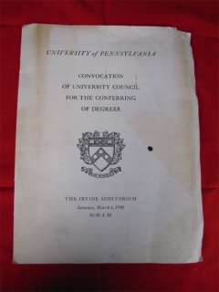 University Of Pennsylvania 1948 Graduation Program  