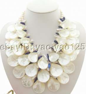 Stunning 3Strds Biwa Pearl&Shell Pearl&Lapis Necklace