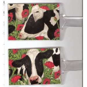    Set of 2 Luggage Tags Made with Cow Flower Fabric 