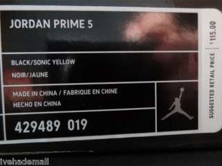 Nike Air Jordan Prime 5 Sz 8.5 Black Sonic Yellow Retro V Dunk Zoom 