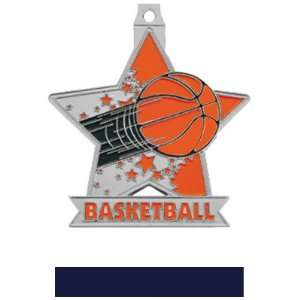  2.5 Star Custom Basketball Medal M 715B SILVER MEDAL/NAVY 