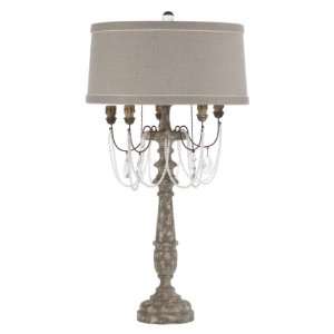  Gray Crystal Swag Antique Wood French Manor Table Lamp