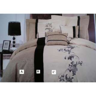   Luxury 7 Piece Black / Taupe / Beige Faux Linen / Flax Comforter Set