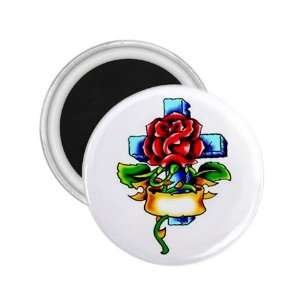 Tattoo Cross Flower Art Fridge Souvenir Magnet 2.25 