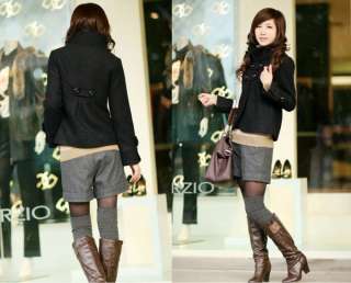 Women’s Korean Fashion Fit Slim Woolen Collar Jacket Turtleneck Coat 