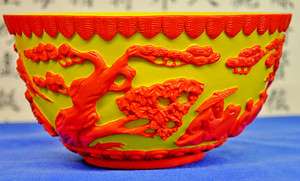   Glass Bowl Chinese Overlay Carved Glass Tao Liao Ping 4X7.5  