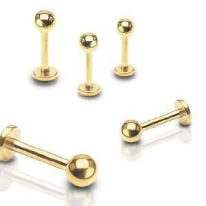 Gold Plated Labret & Monroe   14G   3/8 Length   3mm Ball   Sold as a 